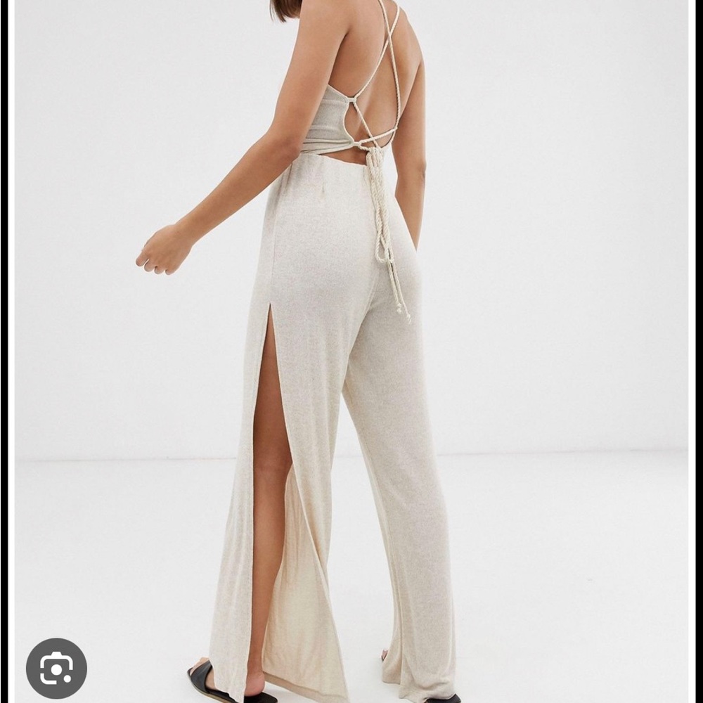 ASOS Beige Open-Back Wide Leg Jumpsuit